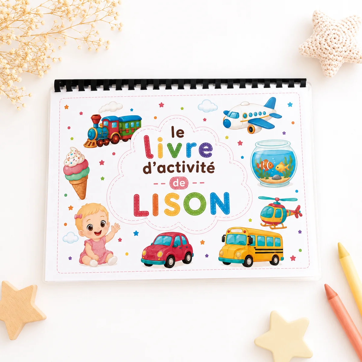 Cahier d'activités personnalisable ( prénom et personnage de couverture )