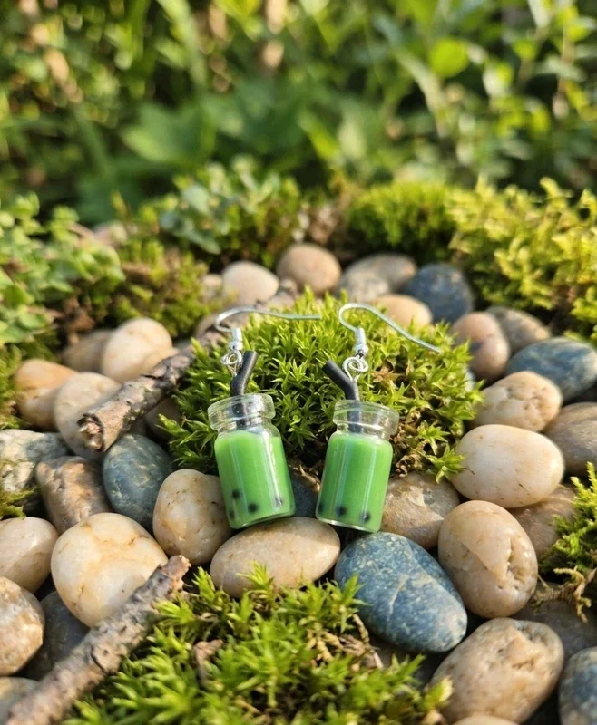 Boucles d'oreilles "Matcha bubble Tea"
