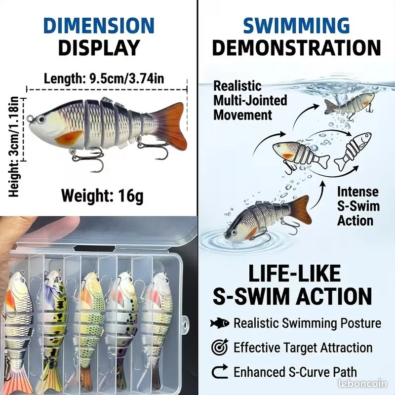 5 leurres pêche multi articulé