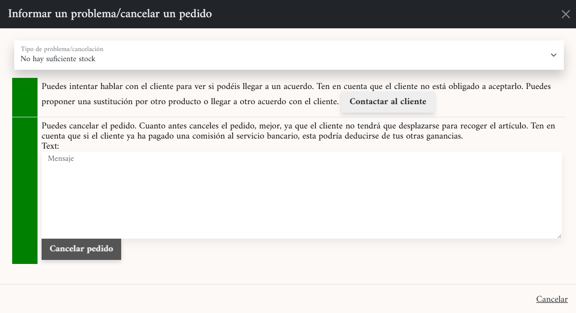 Cancelar un pedido