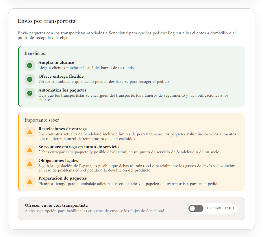 Activación del envío