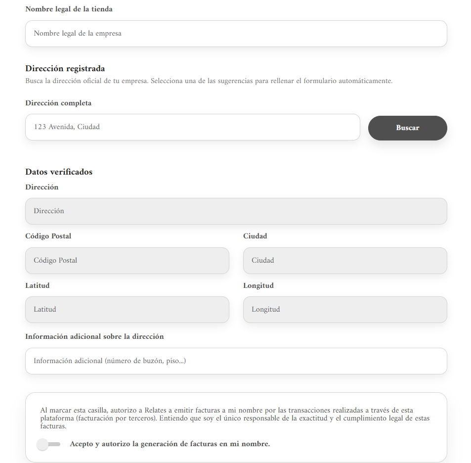 Información legal de la tienda