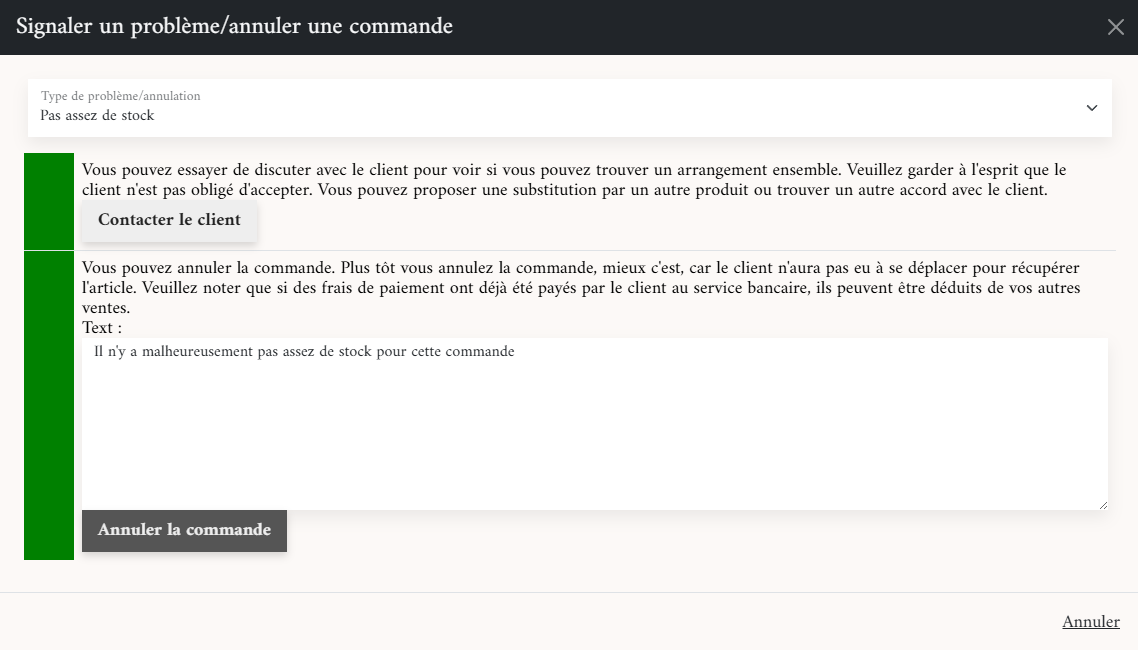 Annulation d'une commande