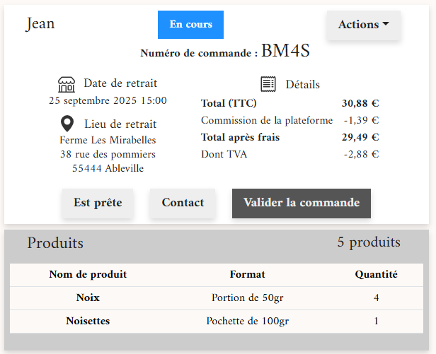 Détails d'une commande