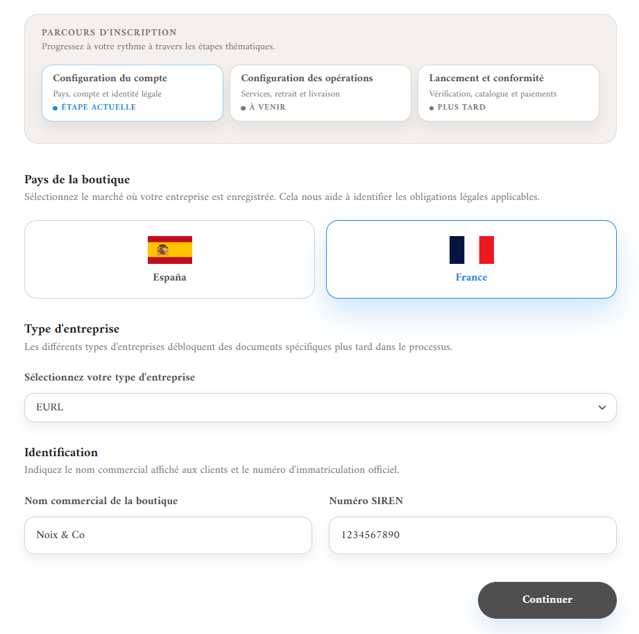 Formulaire de création de boutique