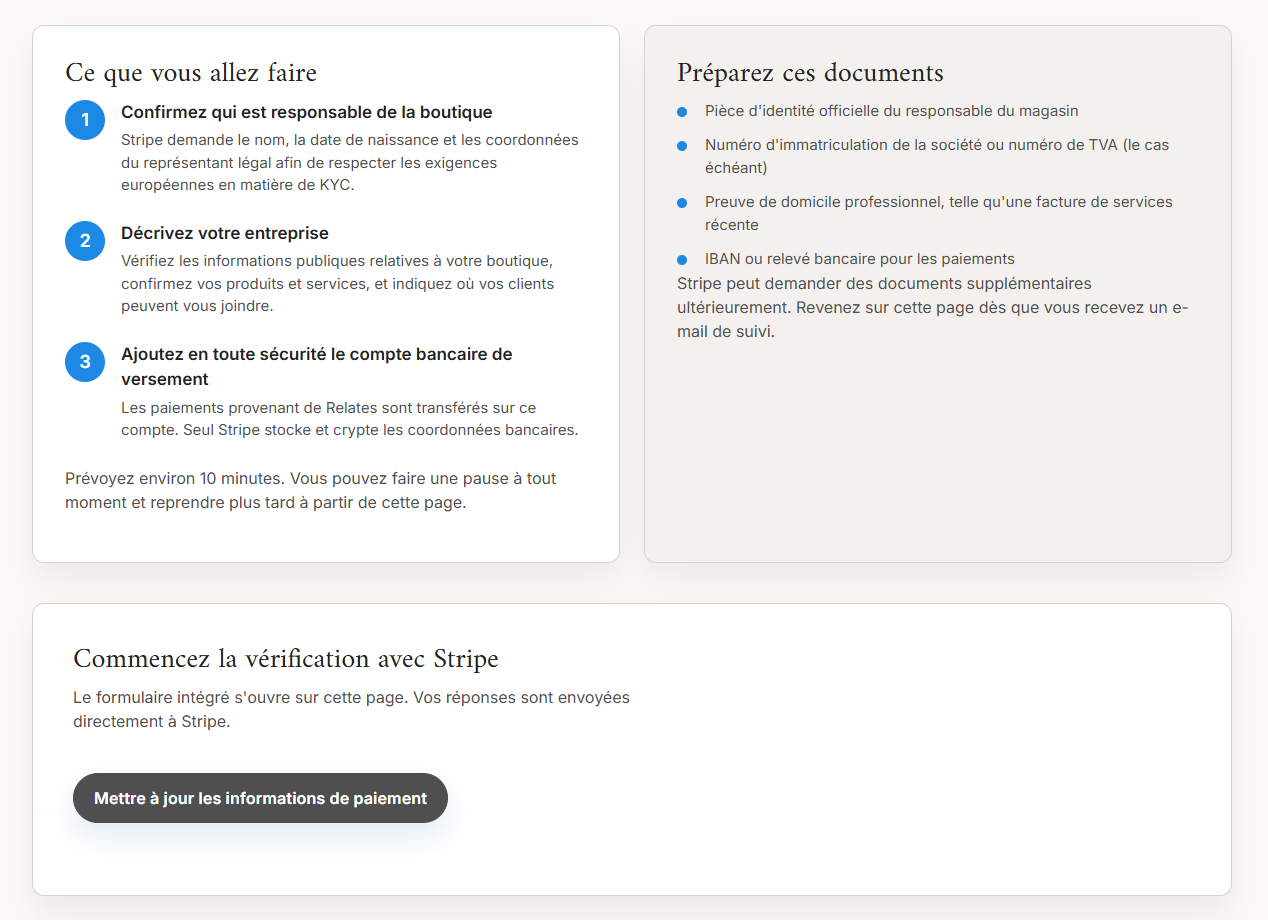 Page d'accueil du vendeur