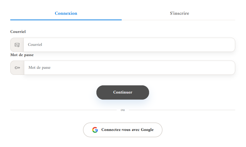 Connexion ou création de compte