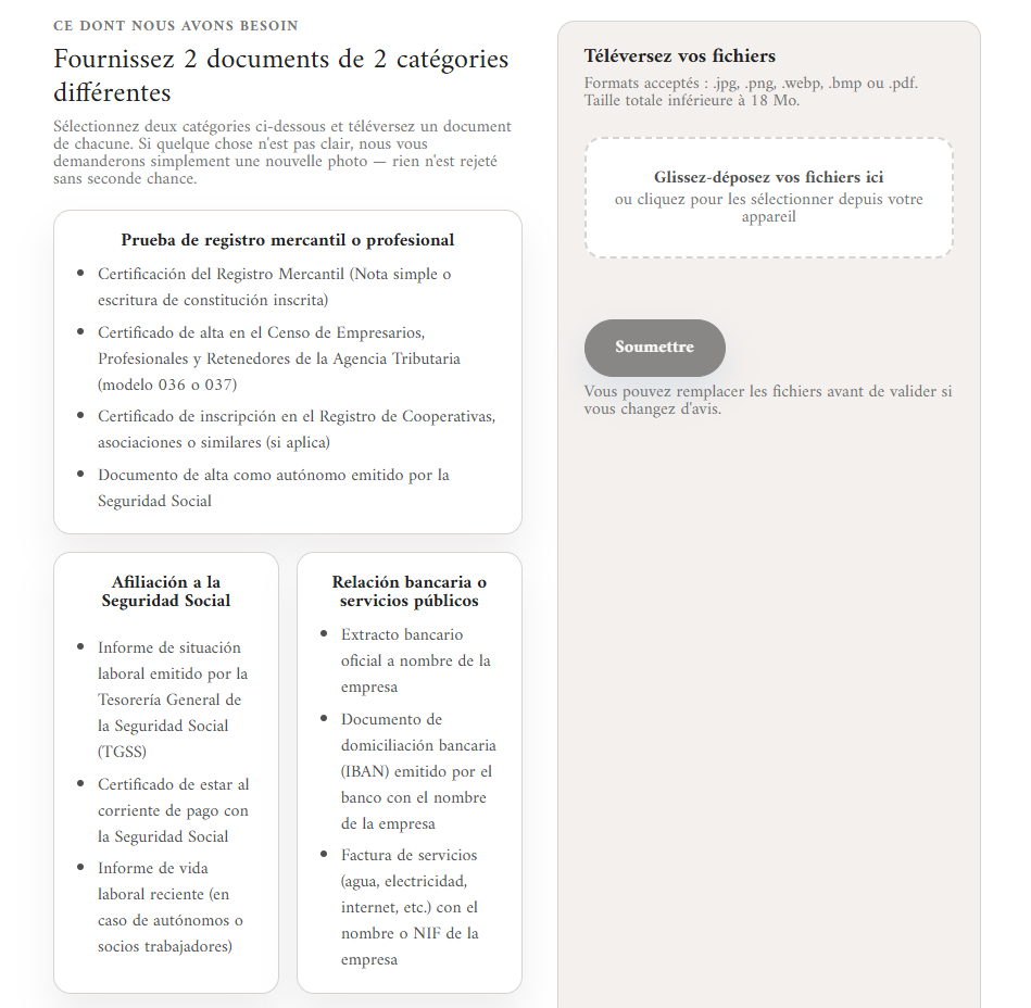Téléversement de documents de vérification