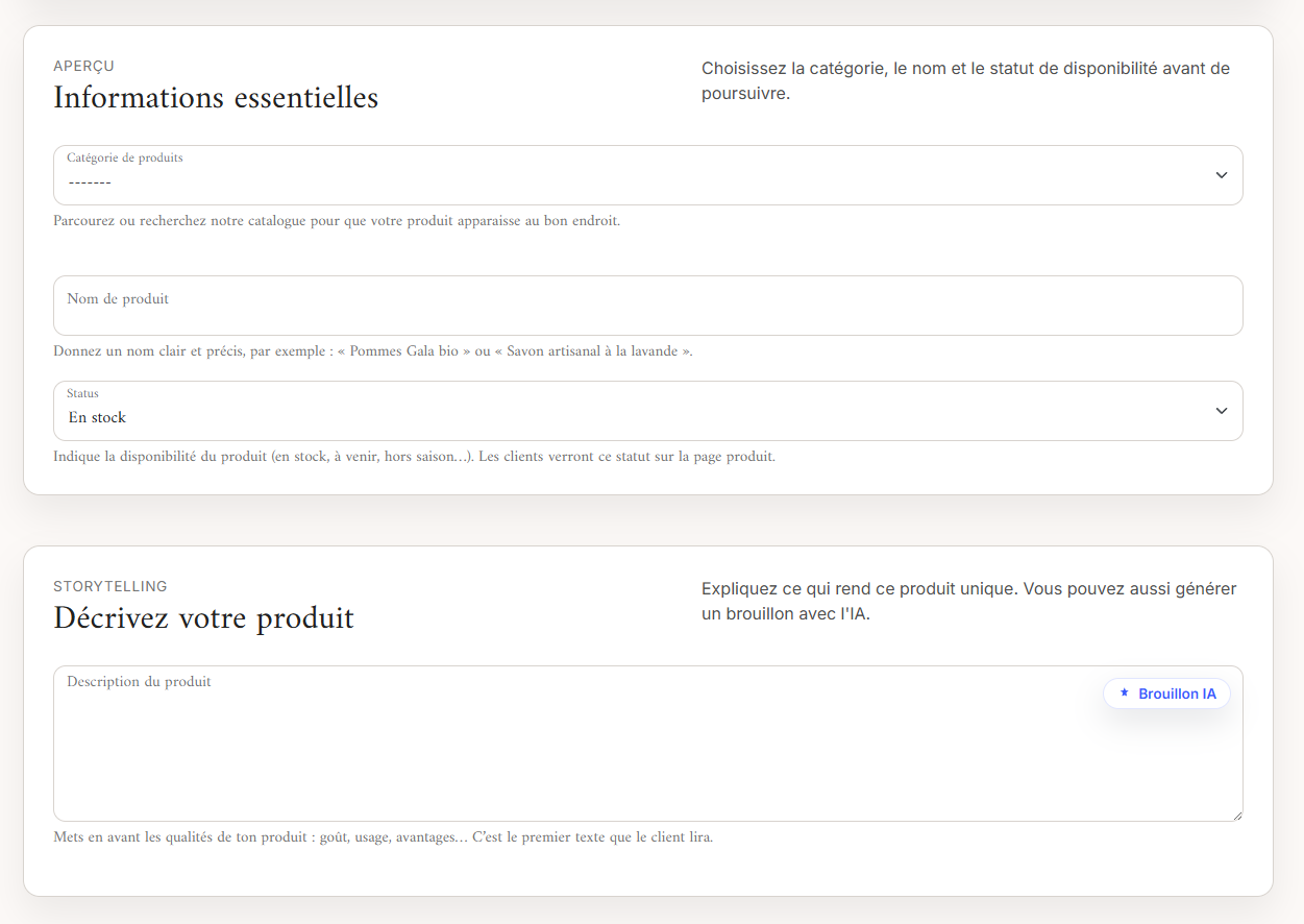 Créer un produit